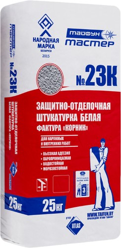 Декоративная штукатурка Тайфун Мастер №23К-1 фактура корник (белый, 25 кг)