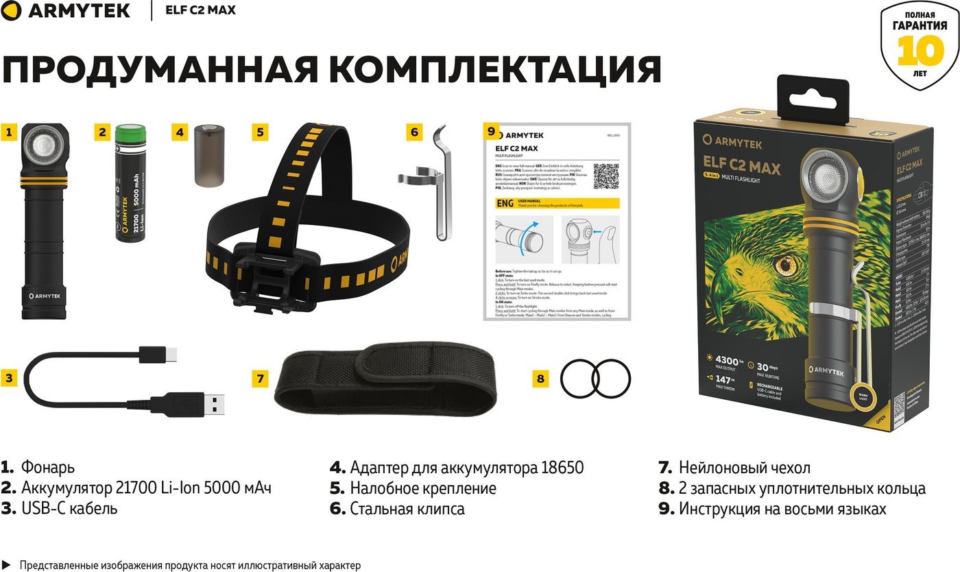 Фонарь Armytek Elf C2 Max USB-C (теплый)