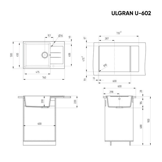 Кухонная мойка Ulgran U-602 (серый)