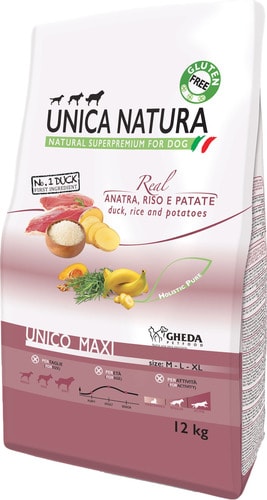 Сухой корм для собак Unica Natura Unico Maxi с уткой, рисом и картофелем 12 кг
