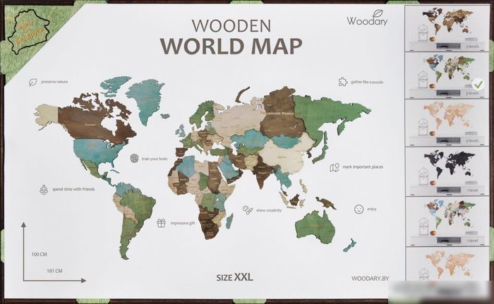 Пазл Woodary Карта мира на английском языке XXL 3192