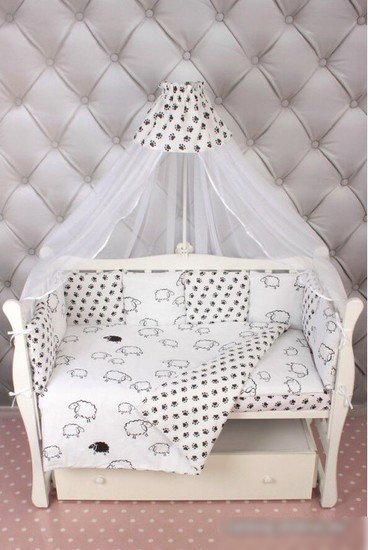Бампер в кроватку Amarobaby Home Elite (12 подушек, белый/черный)