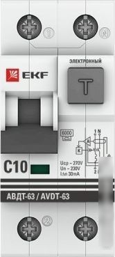 Дифференциальный автомат EKF PROxima АВДТ-63 10А/30мА 6кА DA63-10-30e
