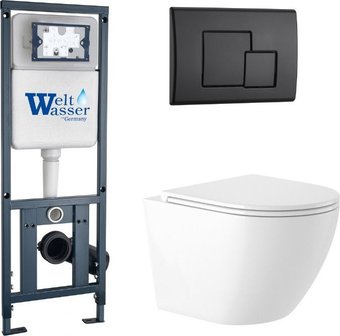 Унитаз подвесной Saniteco KW-9003W Rimles + WeltWasser Marberg 410 + Marberg 507 SE MT-BL