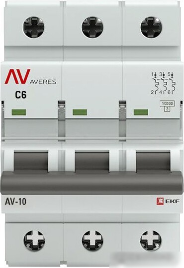 Выключатель автоматический EKF Averes AV-10 3P 6A (C) 10kA mcb10-3-06C-av