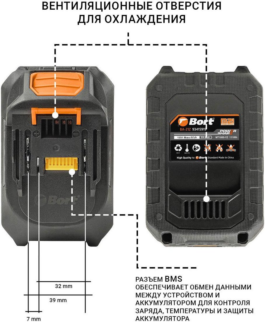 Аккумулятор для инструмента Bort BA-21Z 93415919 (18В/6 Ah)