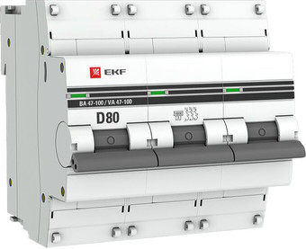 Выключатель автоматический EKF PROxima ВА 47-100 3P 80A (D) 10kA mcb47100-3-80D-pro