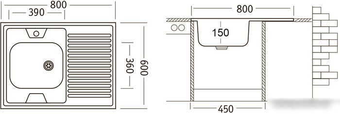 Кухонная мойка Ukinox STD800.600 5C 0RS (с сифоном)
