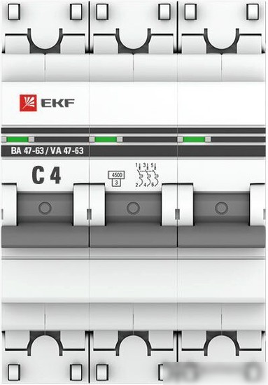 Выключатель автоматический EKF ВА 47-63 3Р 4А (C) PROxima mcb4763-3-04C-pro