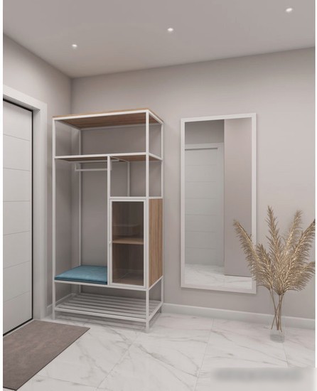 Стеллаж Hype Mebel Босс 100x200 (черный/дуб галифакс натуральный/велюр серый)
