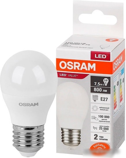 Светодиодная лампа Osram LV CL P75 10 SW/840 230V E27 10X1 RU