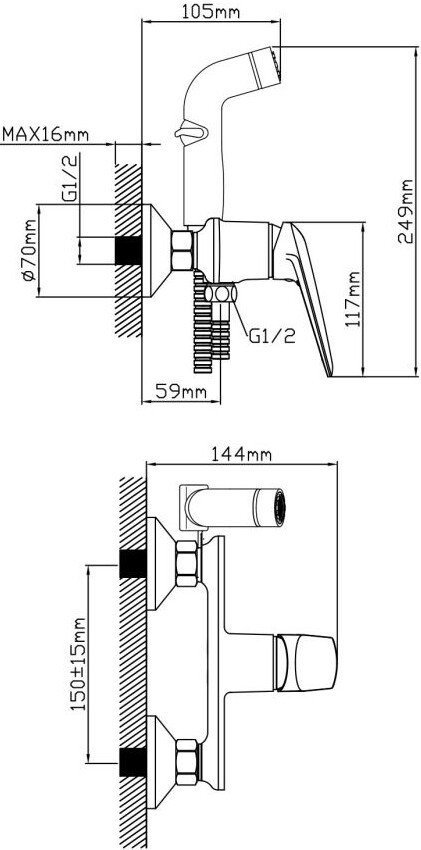 Смеситель с лейкой для биде AV Engineering AVPOS2-A174-120