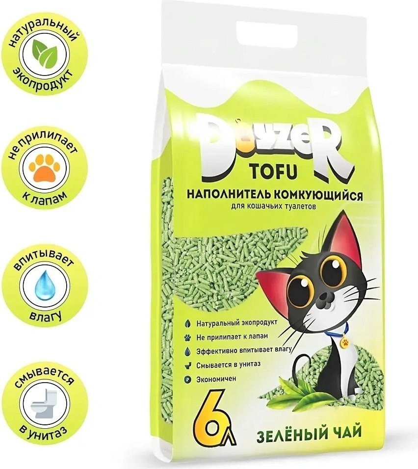 Наполнитель для туалета Doyzer Tofu Зеленый чай 6 л