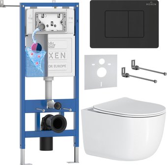 Унитаз подвесной Roxen Vortex Tornado в комплекте с инсталляцией StounFix Dual Fresh 6 в 1 868604 (кнопка: оружейная сталь матовая)