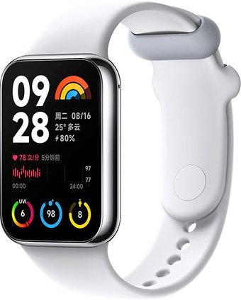 Фитнес-браслет Xiaomi Smart Band 8 Pro M2333B1 (серебристый, с белым силиконовым ремешком, международная версия)