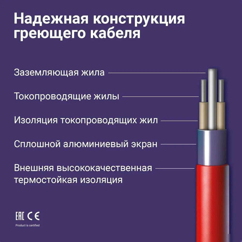 Нагревательный кабель Nunicho Etalon SHS 100Вт с терморегулятором RТС 70.26 (5м)