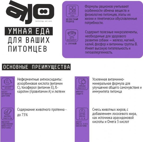 Сухой корм для собак AJO Dog Sense с гречкой для собак с чувствительным пищеварением 2 кг