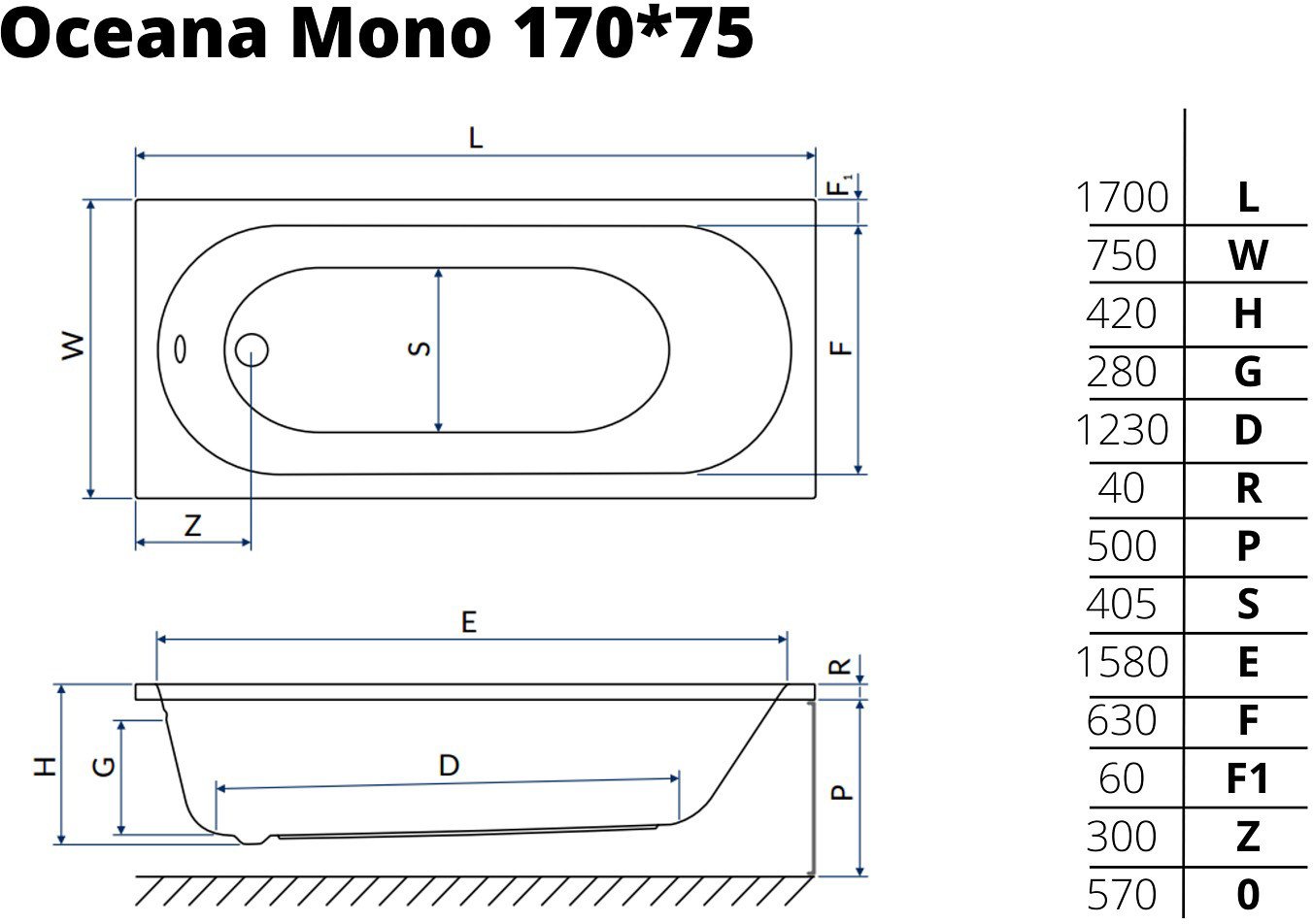 Ванна Excellent Oceana Mono 170x75