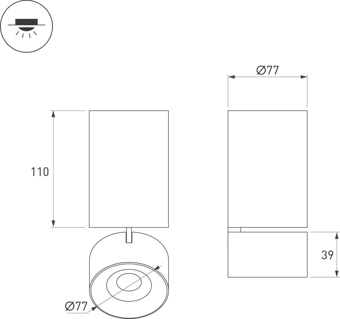 Точечный светильник Arlight SP-PLURIO-SURFACE-LONG-R77-9W Day4000 BK-CHR 36deg 040380