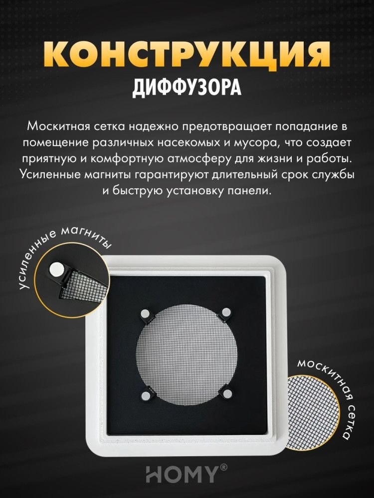 Вентиляционная решетка HOMY AIR квадратный AS125WT 20x20 (белая)