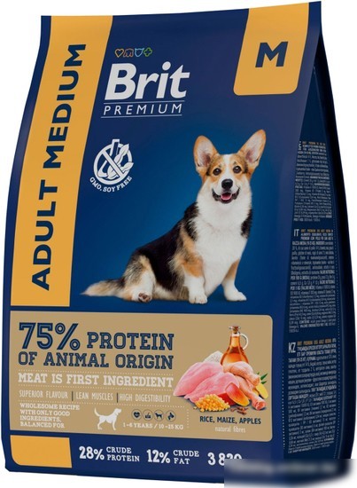 Сухой корм для собак Brit Premium Dog Adult Medium курица 1 кг