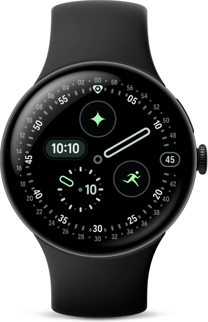 Умные часы Google Pixel Watch 4 LTE 45 мм (черный матовый/обсидиан, спортивный силиконовый ремешок)
