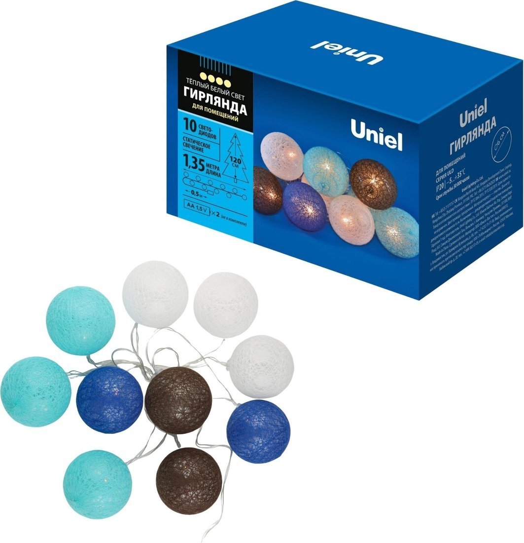 Новогодняя гирлянда Uniel ULD-S0135-010/STB/2AA WARM WHITE IP20 TANGLES-2 UL-00008420
