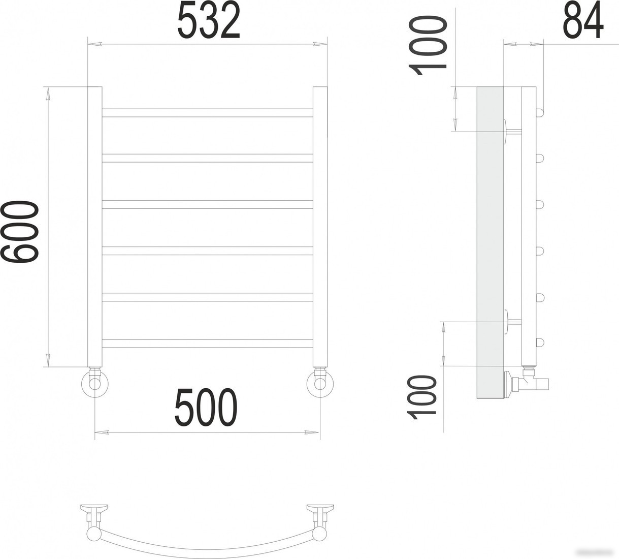 Полотенцесушитель TERMINUS Классик П6 500x600 нп (сатин)