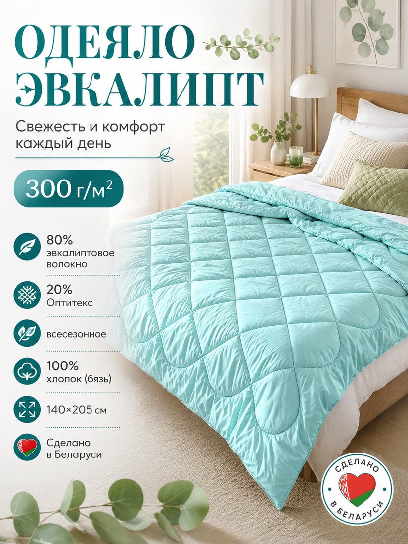 Одеяло Angellini Эвкалипт 6с414э (140x205, морская волна)