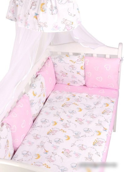 Постельное белье Amarobaby Мышата в облаках AMARO-3015-MvO (15 предметов, розовый/белый)