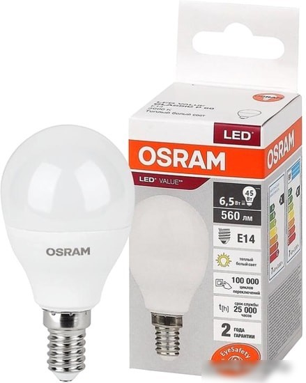 Светодиодная лампа Osram LV CL P60 7 SW/830 230V E14 10X1 RU