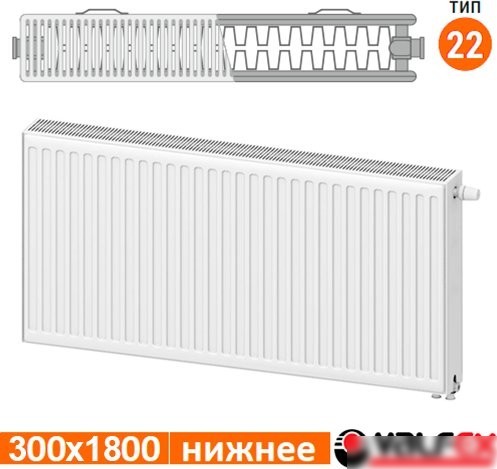 Стальной панельный радиатор Valfex Steel Universal VC 22 300х1800 VF.VC.22.300.1800 (с нижним подключением)