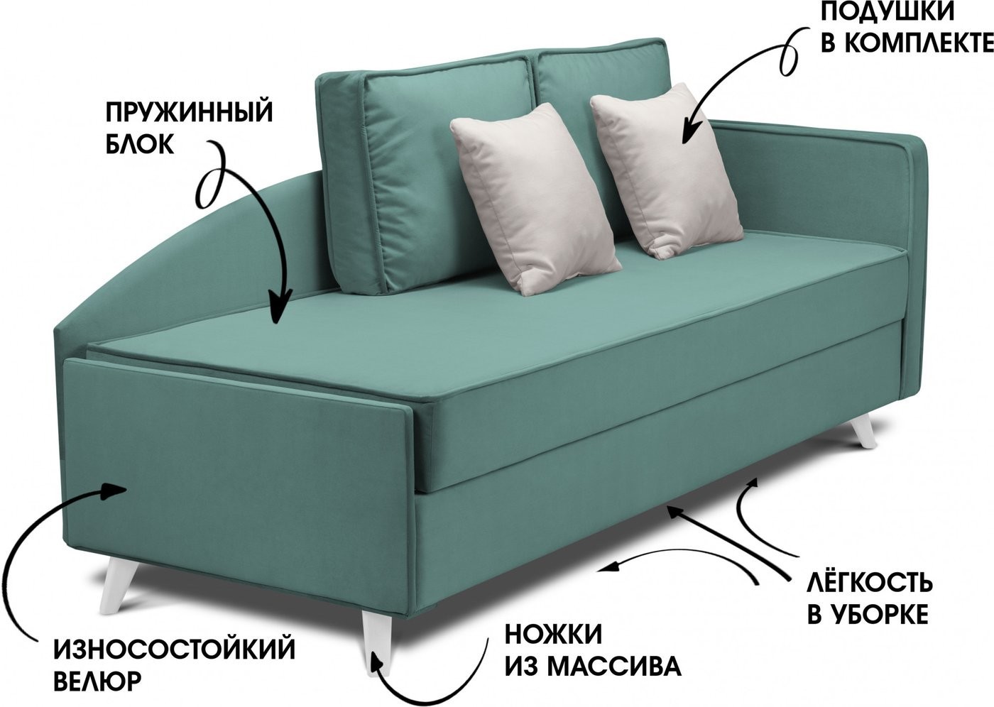 Тахта Mio Tesoro Альфа 800 правая (Velutto 43/Velutto 01/белый)