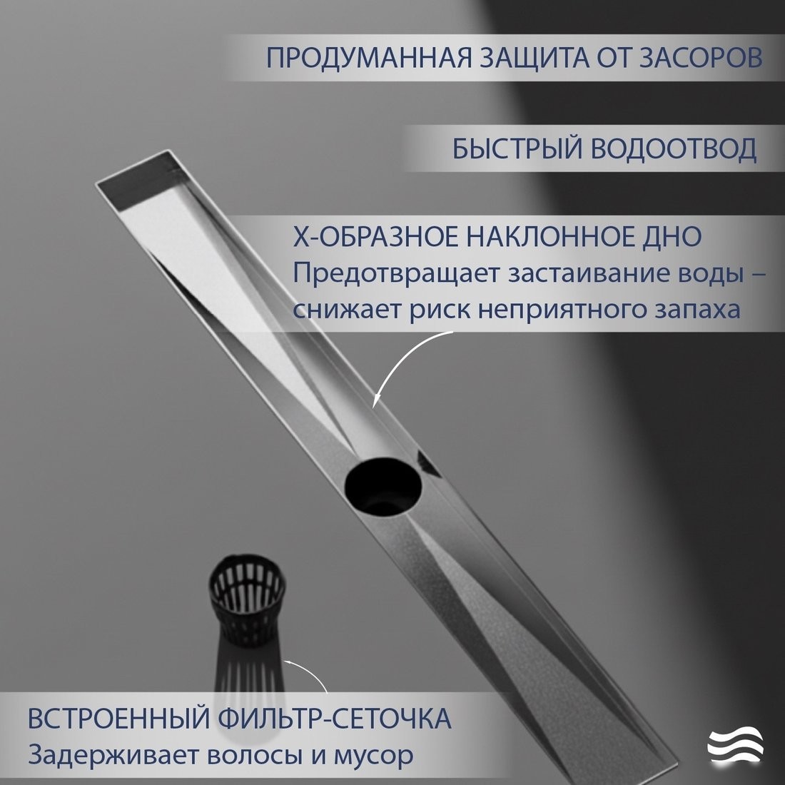 Трап/канал Lauter 2120691-KH 900x70 (хром)