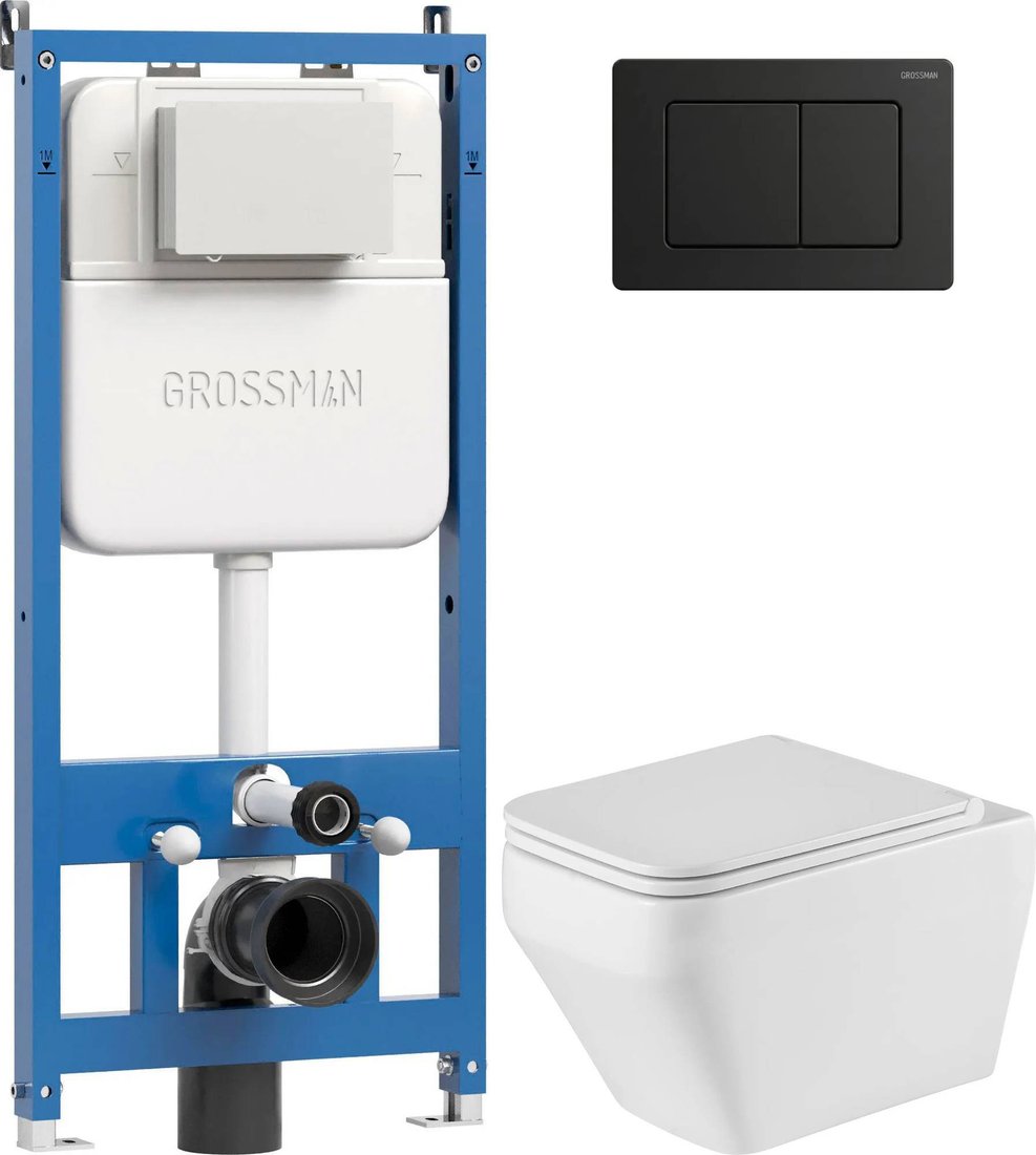 Унитаз подвесной Grossman GR-4410SQ + 900.K42.01.000 + Classic 700.K45.04.21M.21M (черный матовый)