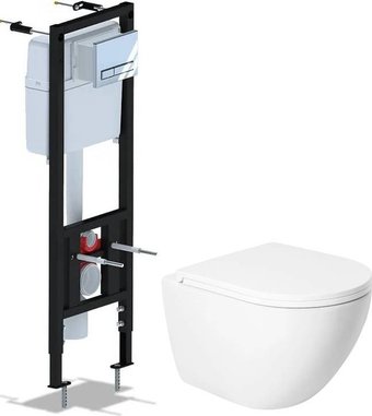 Унитаз подвесной Saniteco KW-9003W Single (безободковый) + Ани Пласт WCP4141