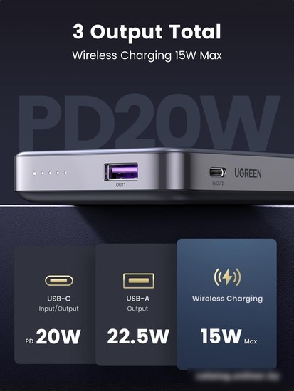 Внешний аккумулятор Ugreen PB206 20W 10000mAh (черный)