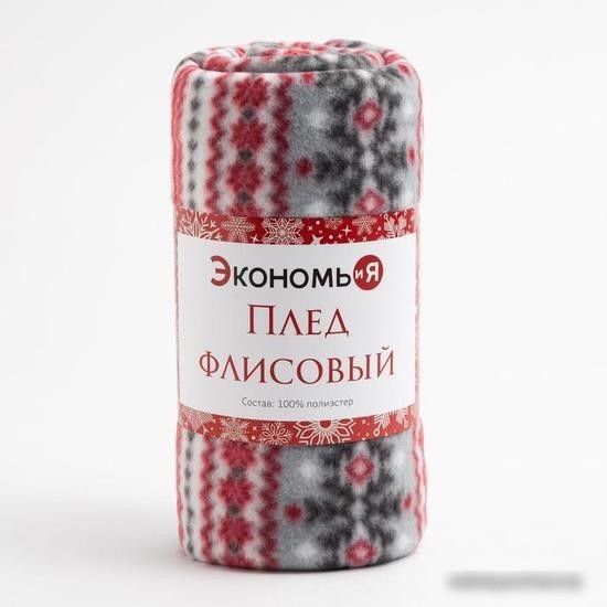 Плед Экономь и Я Снежинки 6881729 130x150 (красный/серый, 160 гр/м2)