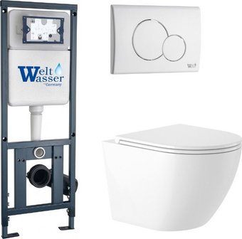 Унитаз подвесной Saniteco KW-9003W Rimles + WeltWasser Marberg 410 + Marberg 507 RD GL-WT