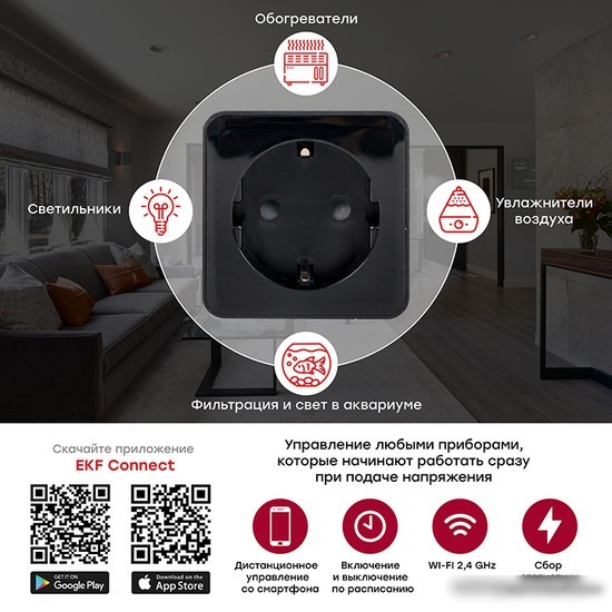 Умная розетка EKF Сonnect PRO Wi-Fi (черный)