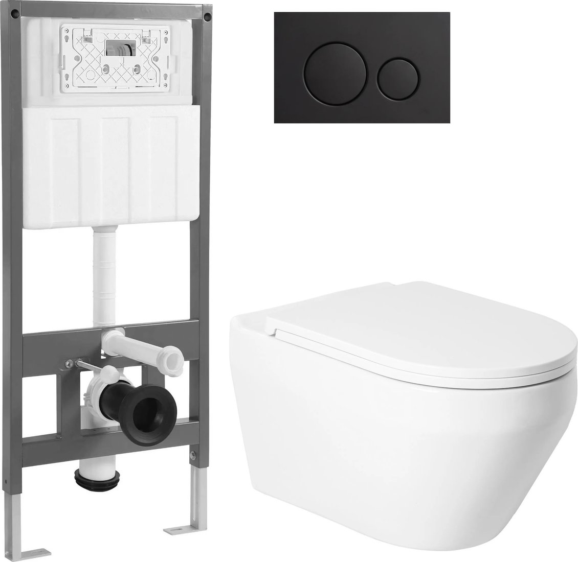 Унитаз подвесной Saniteco KW-9009W + 501 + K01-SB (с кнопкой, черный)