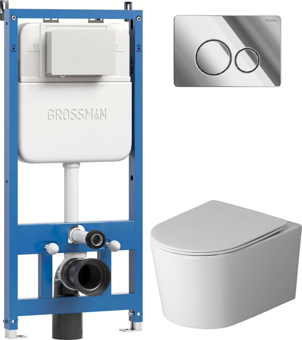 Унитаз подвесной Grossman GR-4499SQ + 900.K45.01.000 + Style 700.K45.05.10M.10M (хром глянцевый)