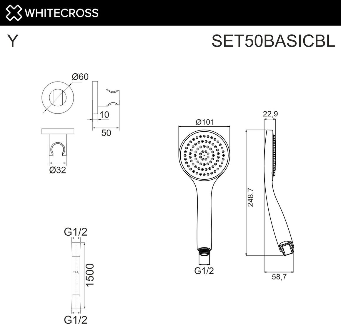 Душевой гарнитур Whitecross SET50BASICBL (черный матовый)