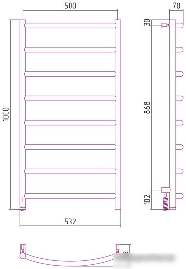 Полотенцесушитель Сунержа Галант 4.0 1000х500 МЭМ левый 00-0830-1050
