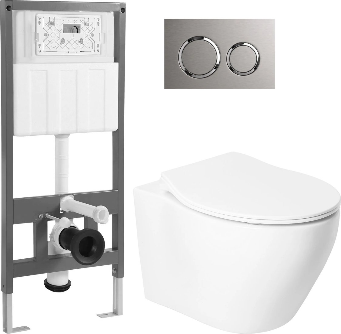 Унитаз подвесной Saniteco KW-99046 + 501 + K01-PGR (с кнопкой, платиново-серый)
