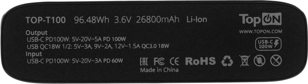 Внешний аккумулятор TopON TOP-T100 (черный)
