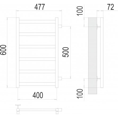 Полотенцесушитель TERMINUS Аврора П6 400x600 (с боковым подключением 500, RAL 9003)