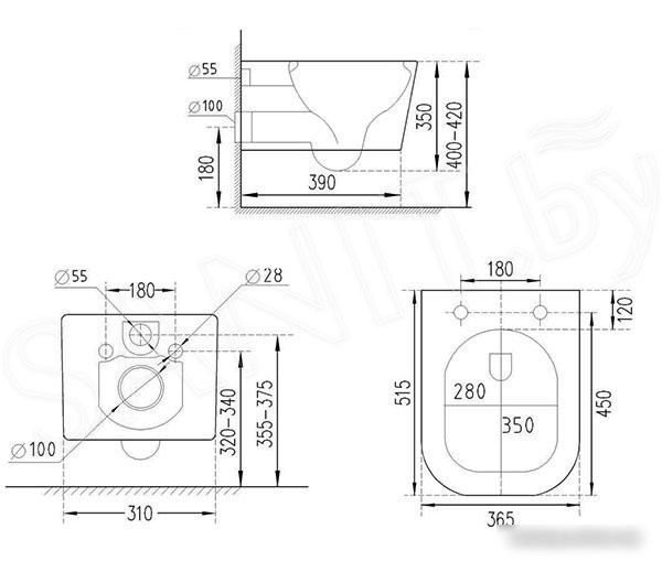 Унитаз подвесной Roxen Boro в комплекте с инсталляцией StounFix Slim 6 в 1 966110 (кнопка: серый бетон)
