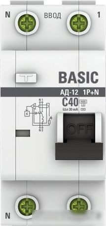 Дифференциальный автомат EKF Basic АД-12 1P+N 40А 30мА 4.5кА DA12-40-30-bas