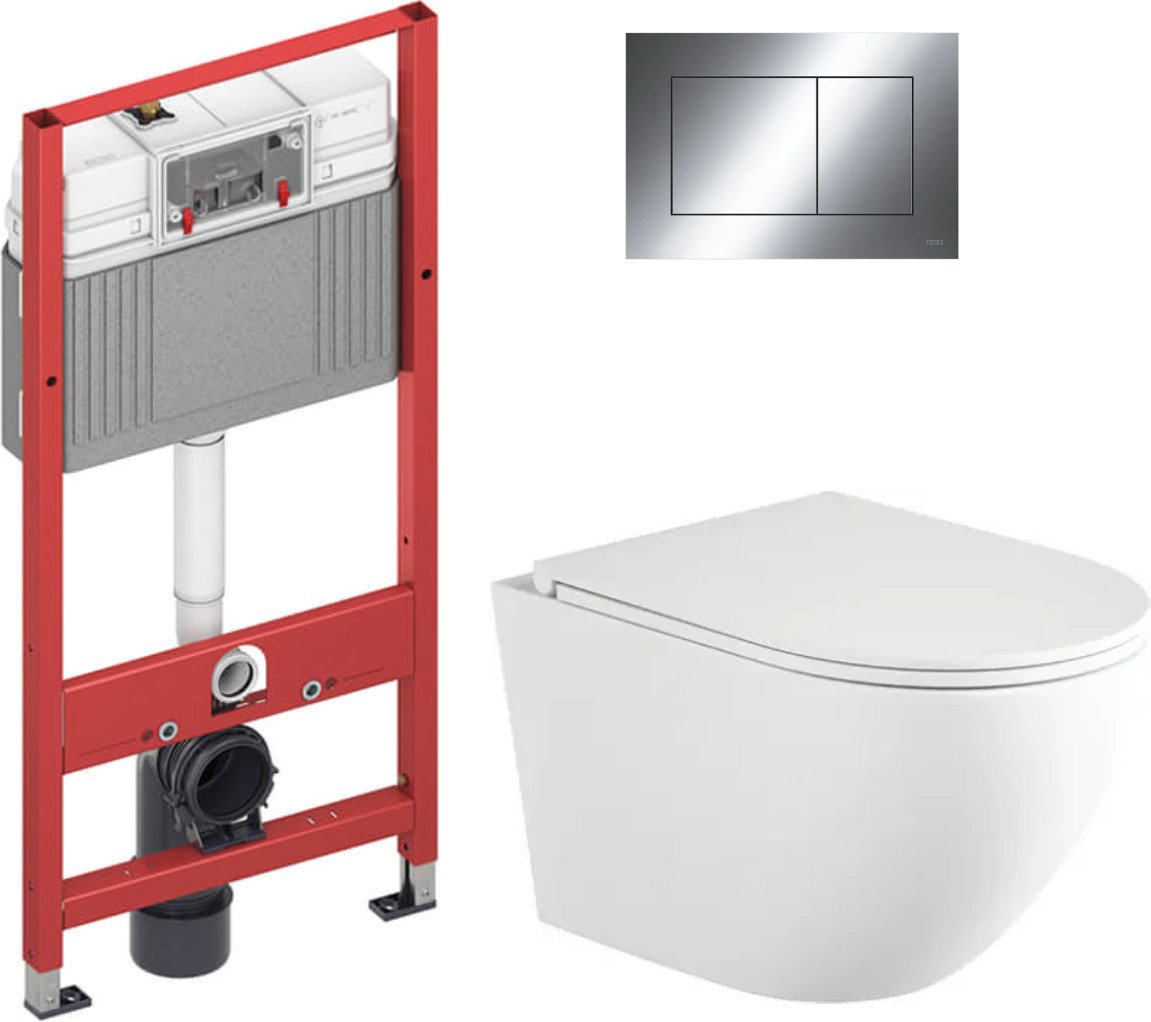 Унитаз подвесной Saniteco Torando T-203MW + TECE Kit 9400412 (с кнопкой хром глянец)